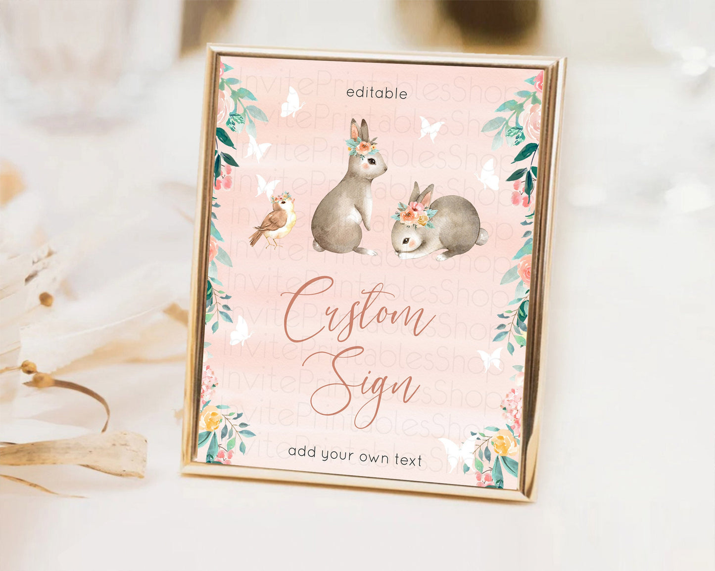 Fawn Deer Sign Pastel Floral Deer Table Sign Decor  Enchanted Forest Butterfly Party 1st Birthday Baptism Baby Shower Bridal Shower D10922