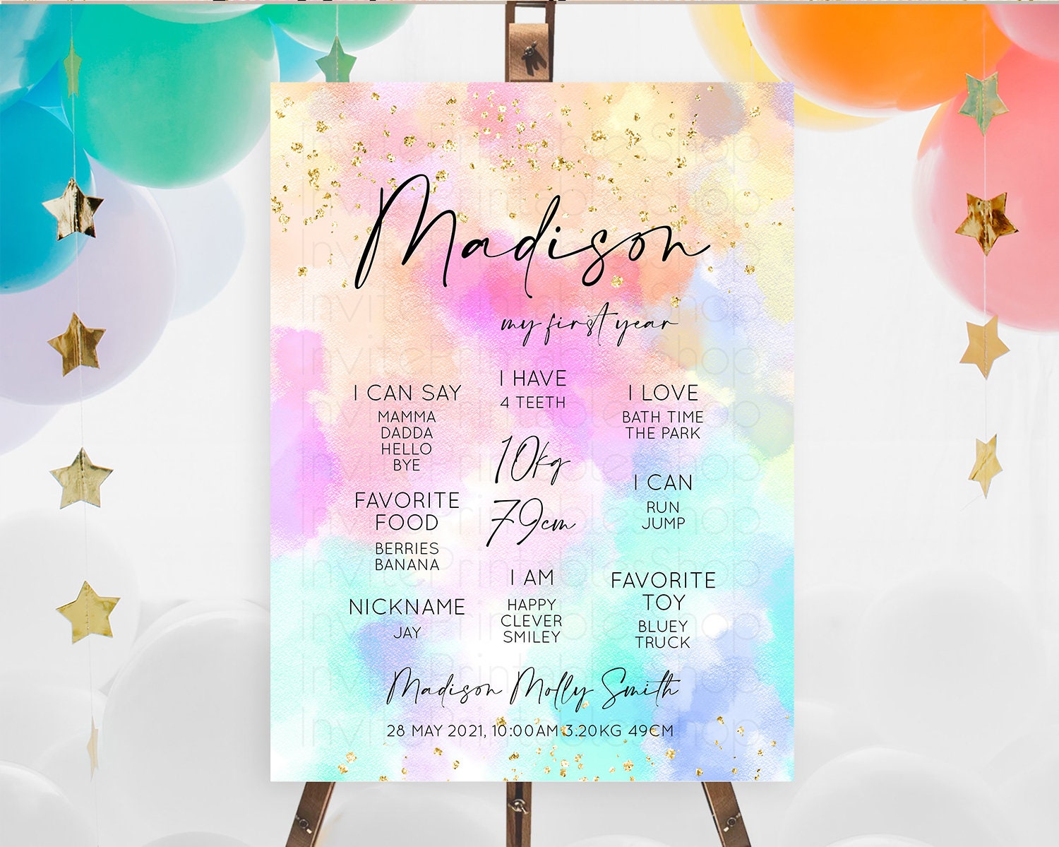 Editable Pastel First Birthday Milestone Board Pastel Rainbow Milestone Post