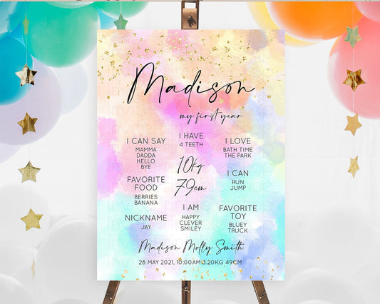 Editable Pastel First Birthday Milestone Board Pastel Rainbow Milestone Post