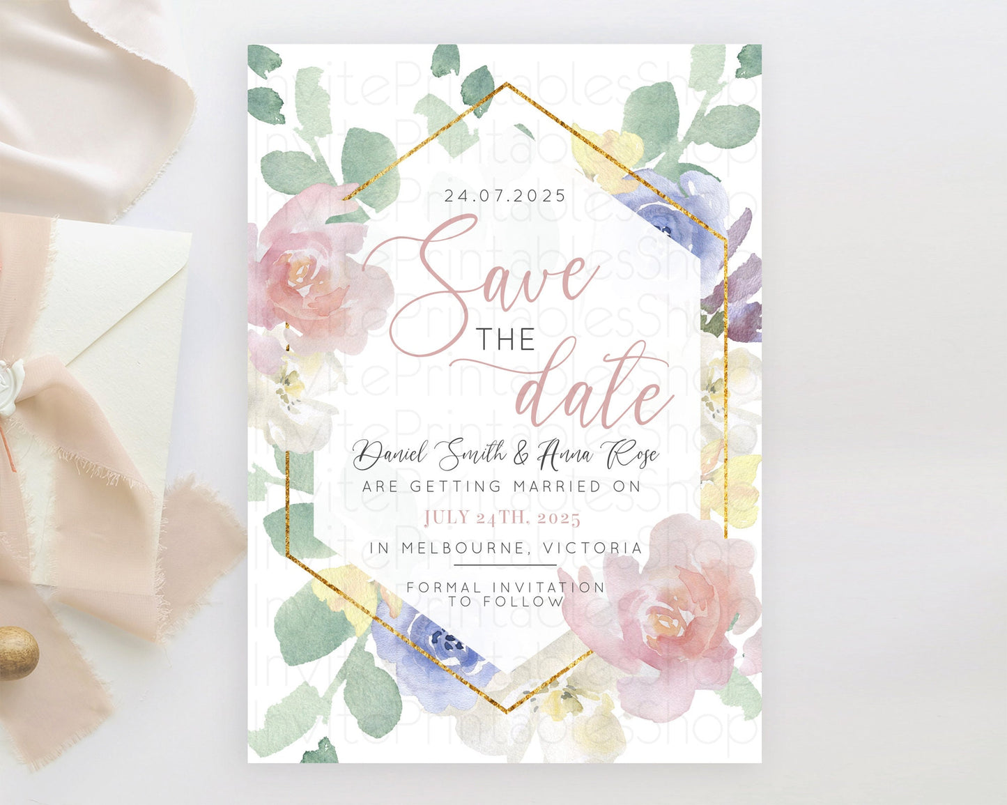 Wildflower Save The Date Template Secret Garden Save The Date Pastel Floral Garden Party Boho Flowers Birthday Baby Shower Wedding D10254