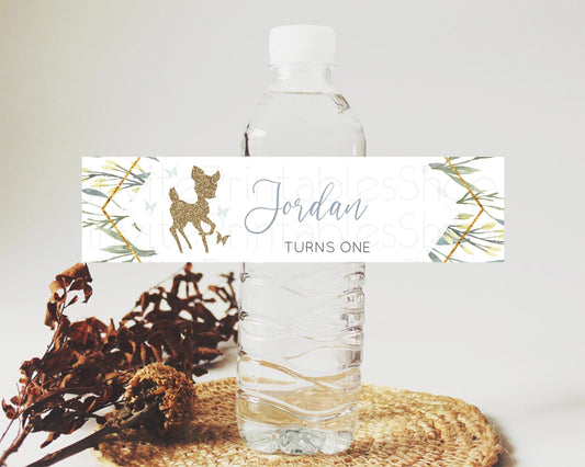 Fawn Deer Water Label Template Pastel Floral Deer Enchanted Forest Butterfly Party Decor Birthday Baptism Baby Shower Bridal Shower D10534