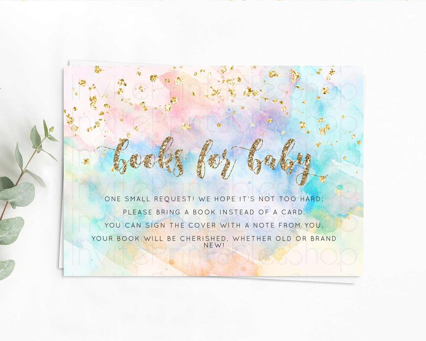 Pastel Books For Baby Card Pastel Rainbow Book Insert Colorful Ombre Watercolor Book Card Confetti Glitter Baby Book Poem Request D10261