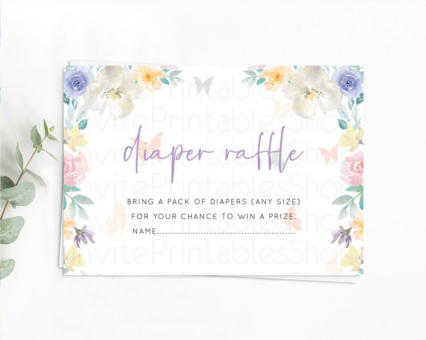 Secret Garden Diaper Raffle Card Boho Wildflower Diaper Raffle Insert Pastel Flower Garden Baby Shower Card Flower Raffle Game D10710