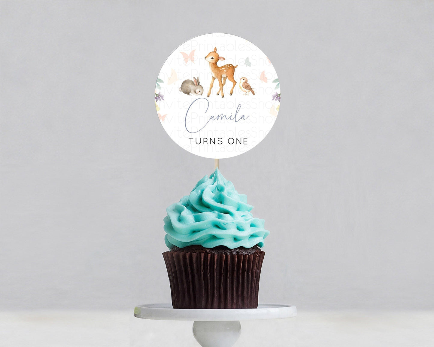 Fawn Cupcake Toppers Deer Cupcake Toppers Enchanted Forest Party Butterfly Pastel Flowers Woofland Cupcake Toppers First Birthday D10930