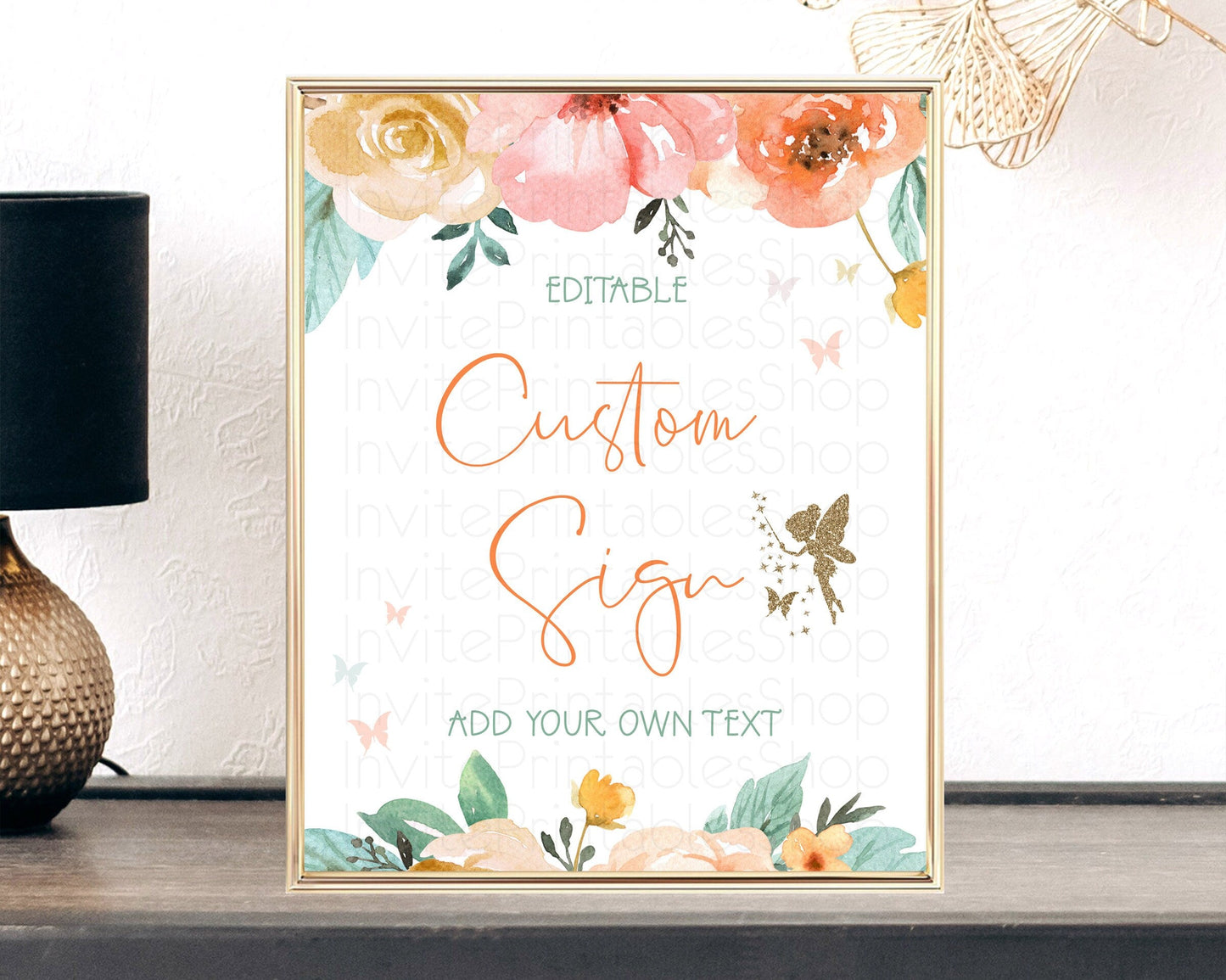 Fairy Sign Enchanted Garden Table Sign Decor Pastel Floral Butterfly Party Secret Garden Birthday Baptism Baby Shower Bridal Shower D10346