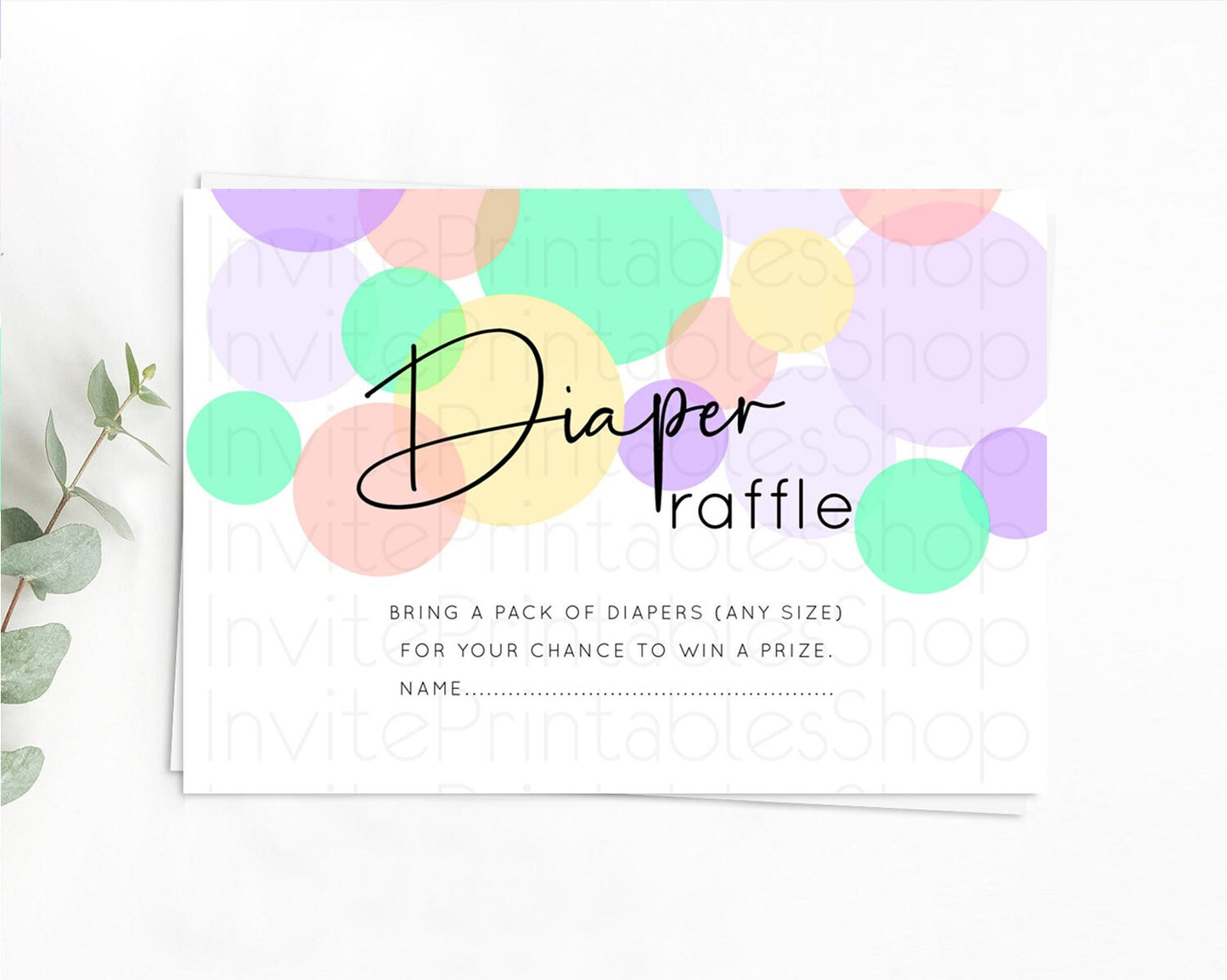 Rainbow Diaper Raffle Card Pastel Sprinkles Diaper Raffle Insert Rainbow Confetti Diaper Ticket Colorful Bubbles Pastel Raffle Game D10380