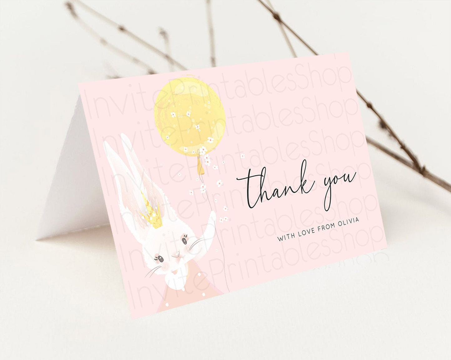 Bunny Thank You Bunny Balloon Thank You Card Colorful Pastel Confetti Birthday Thank You Card Sprinkles Bunny Teacher Thank You Card D10219