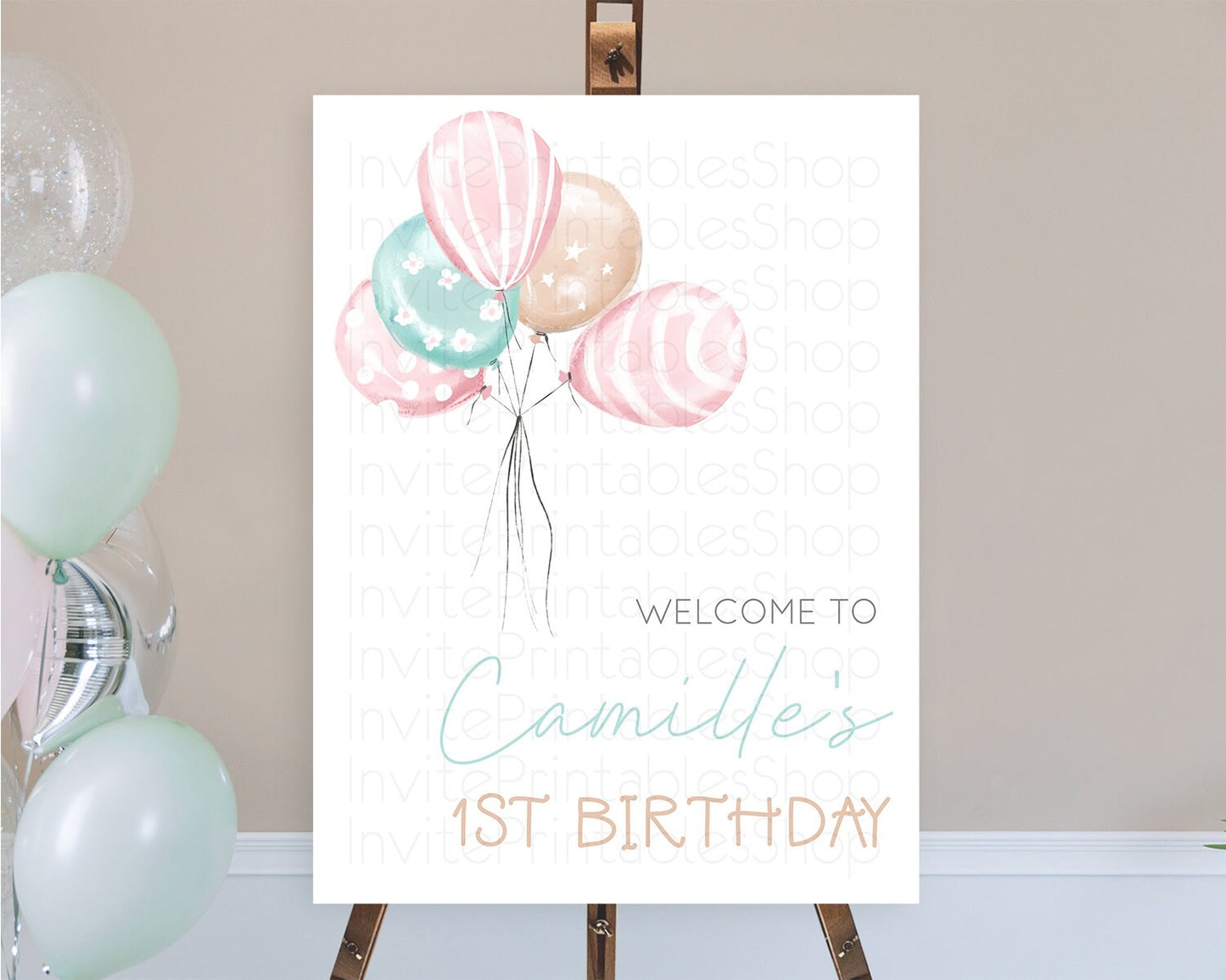 Pastel Balloons Welcome Sign Colorful Balloon Welcome Board Rainbow Balloon Weclome Poster Confetti First Birthday Welcome Sign D10687