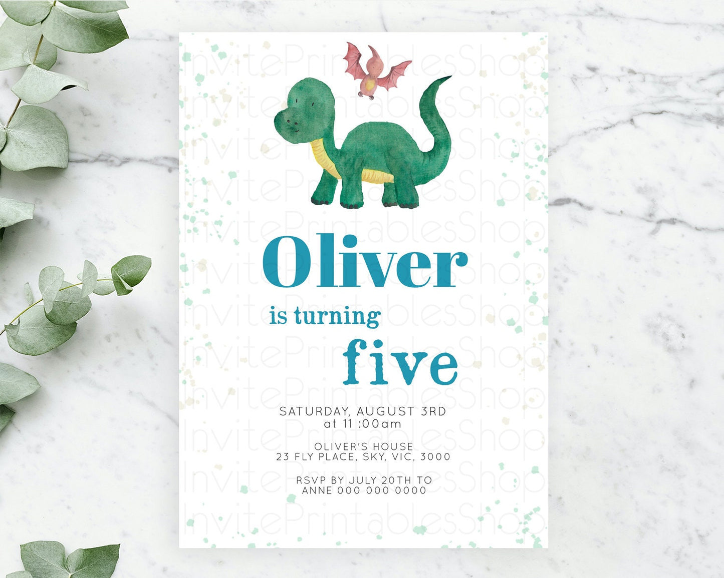 Dinosaur Birthday Invitation Dinosaur Volcano Invitation Watercolor Dinosaur Volcano T-Rex Raptor Jurassic 1st 2nd 3rd Birthday D10153