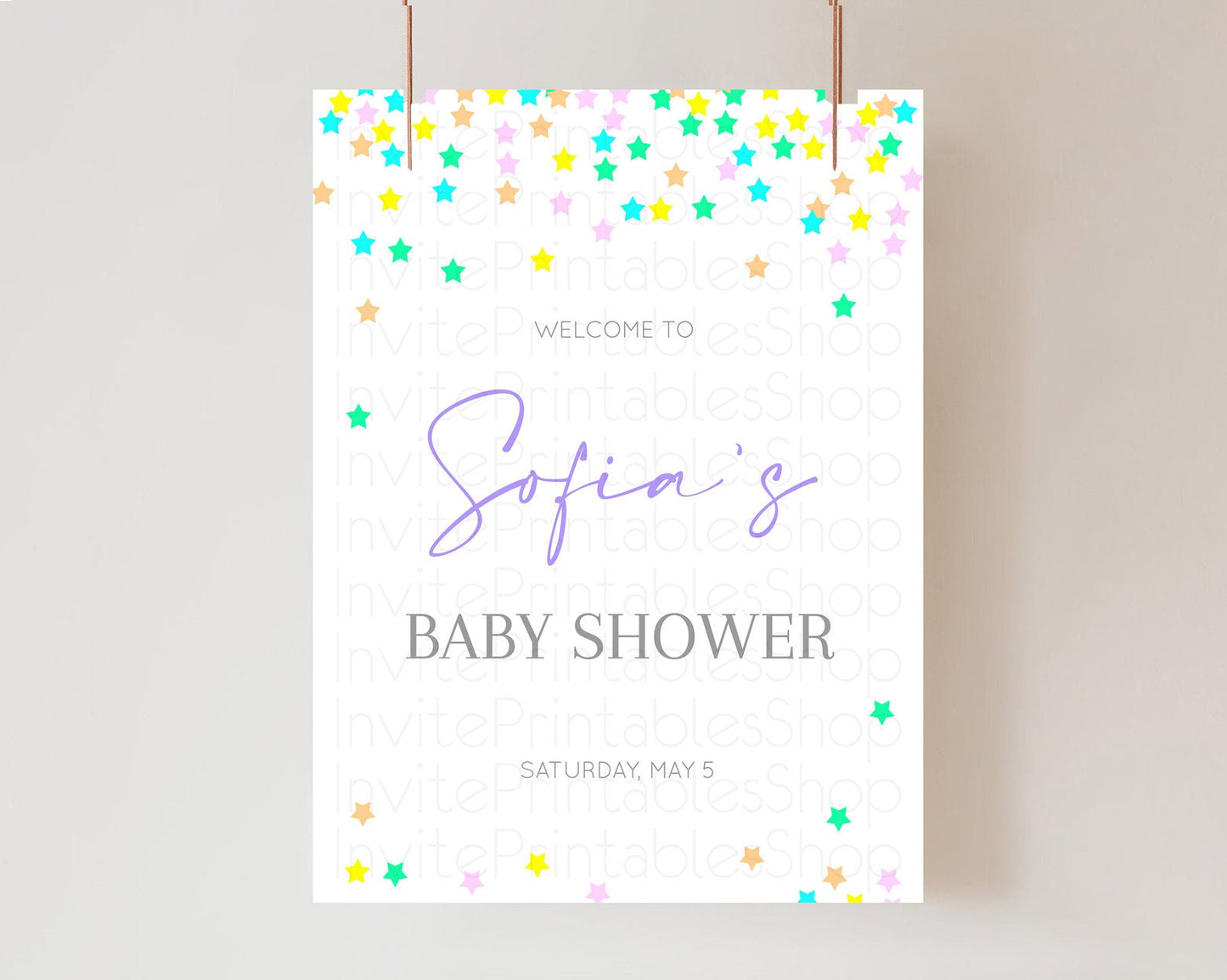 Star Baby Shower Welcome Board Pastel Stars Welcome Sign Shooting Star Rainbow Colorful Confetti Twinkle Little Star Welcome Sign D10395