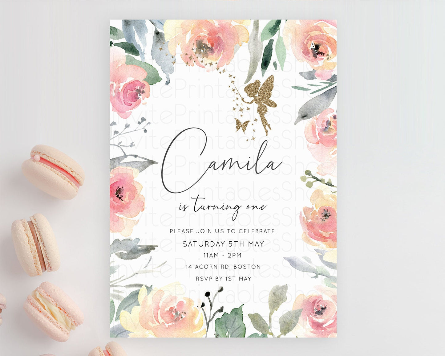 Fairy Birthday Invitation Fairy Invites Fairy Tea Party Fairy Garden Birthday Secret Garden Enchanted Garden Pastel Floral Butterfly D10779