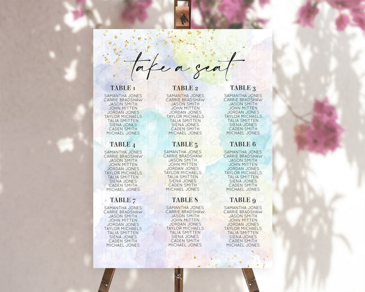 Editable Rainbow Seating Chart Pastel Seating Chart Colorful Pastel Watercol