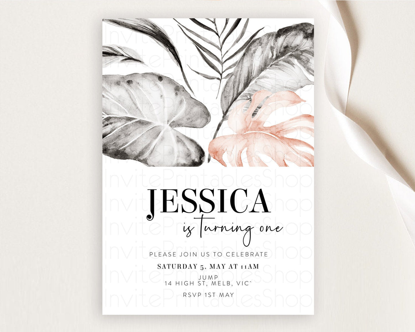 Tropical Invitation Tropical Birthday Invitation Tropical Floral Invitation Palm Leaf Fern Invite Frangipani White Orchid Invitation D11065