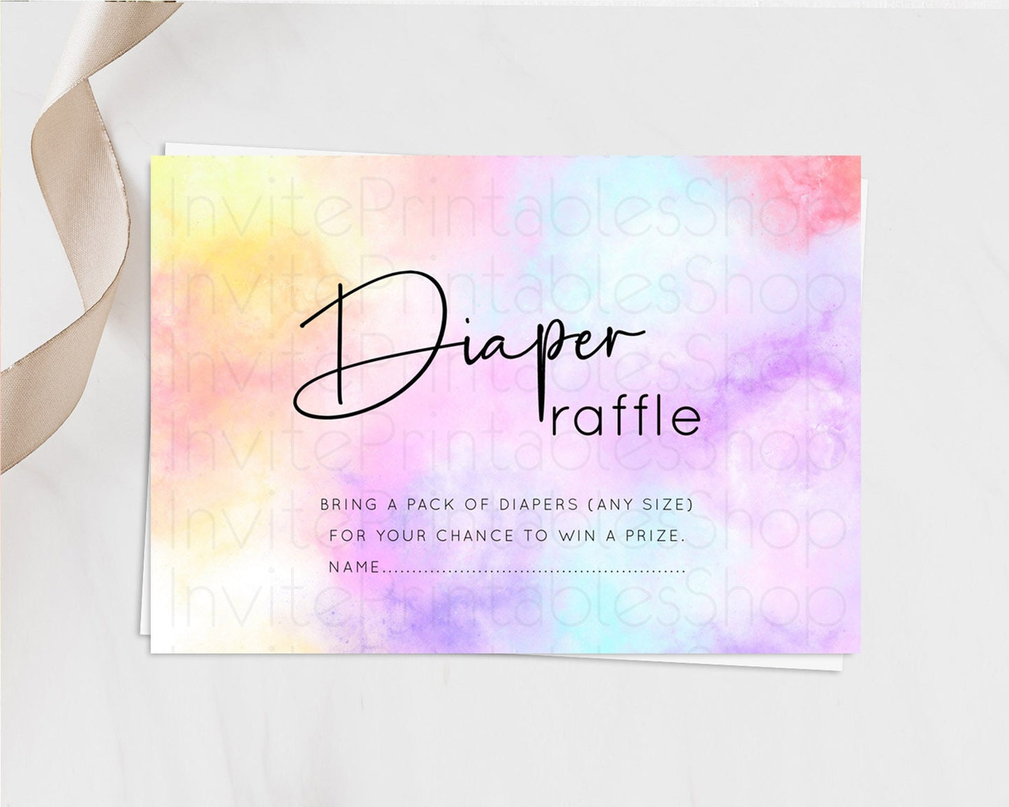 Pastel Diaper Raffle Card Pastel Rainbow Diaper Raffle Insert Colorful Ombre Watercolor Diaper Ticket Confetti Glitter Raffle Game D10438