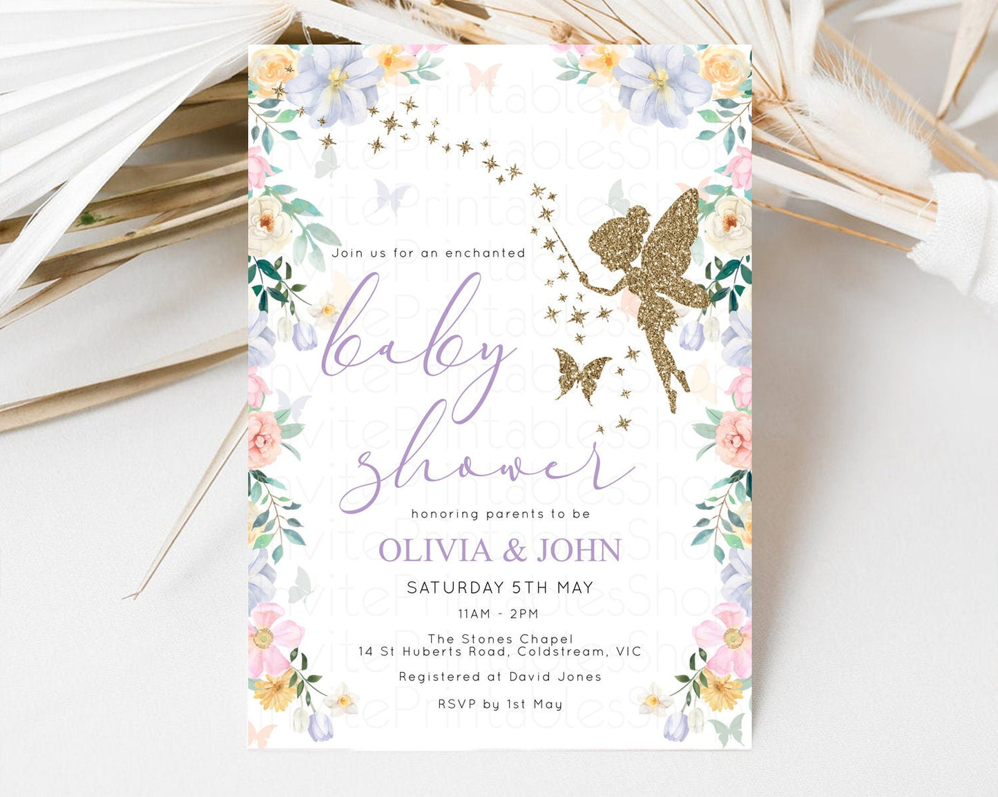 Fairy Baby Shower Invitation Fairy Garden Baby Shower Invitation Enchanted Garden Baby Shower Secret Garden Glitter Pastel Color Floral F513