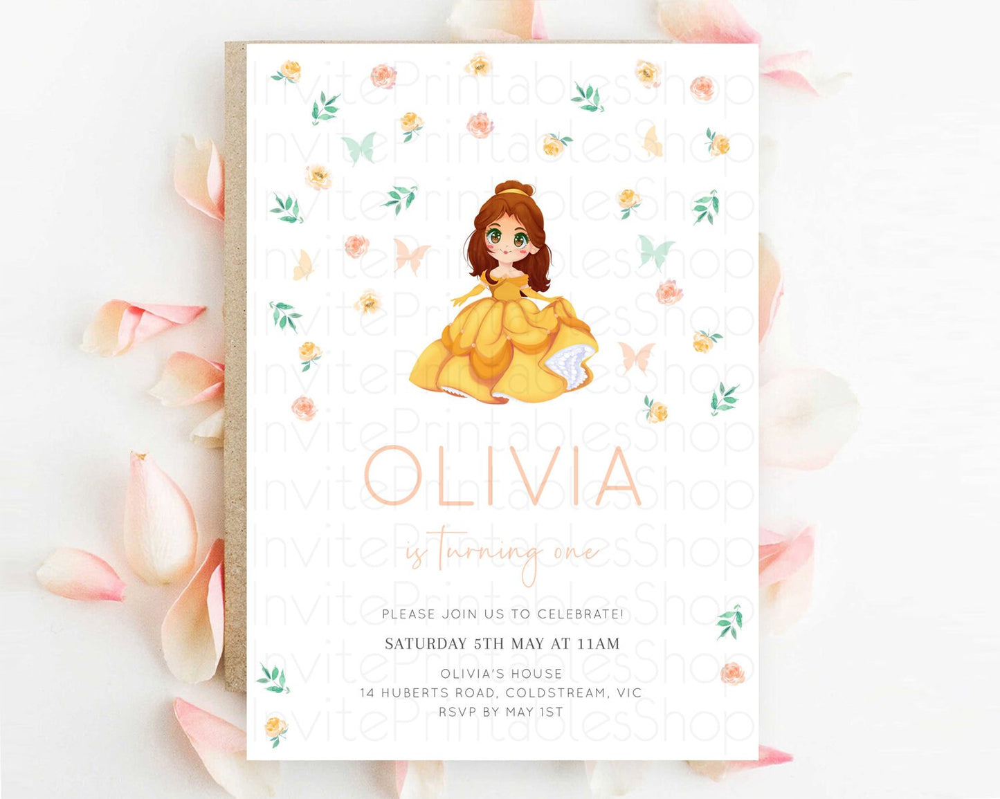 Princess Birthday Invitation Castle Invitation Royal Birthday Fairy Tale Enchanted Castle Pastel Floral Garden 1st First Birthday D10890