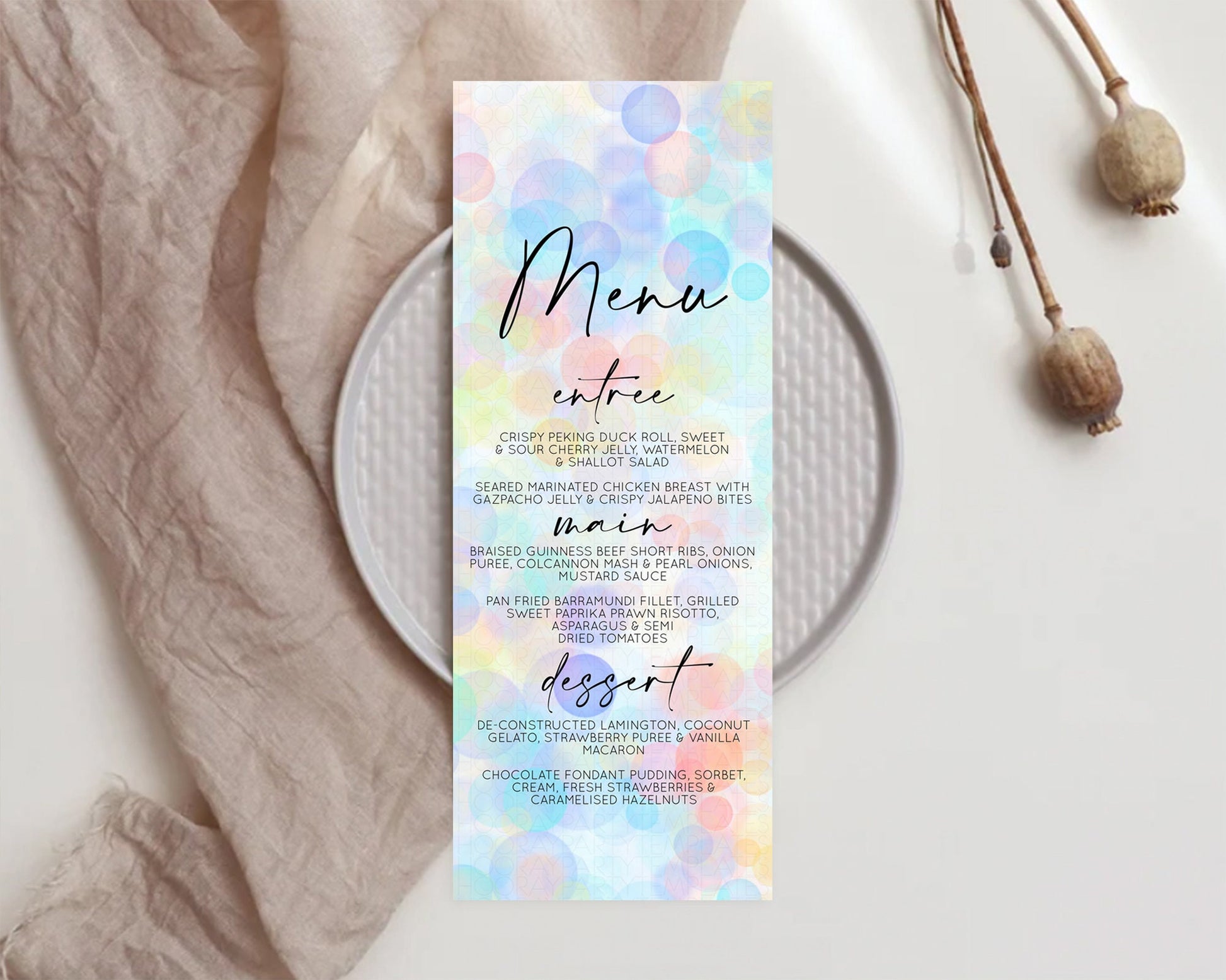 Editable Pastel Menu Bubbles Menu Template Bubble Bath Table Decor Rainbow P
