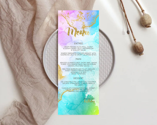 Editable Pastel Menu Pastel Rainbow Menu Template Colorful Pastel Table Deco