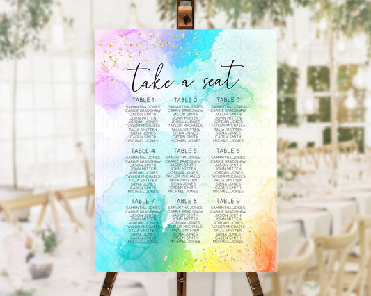 Editable Rainbow Seating Chart Pastel Seating Chart Colorful Pastel Watercol