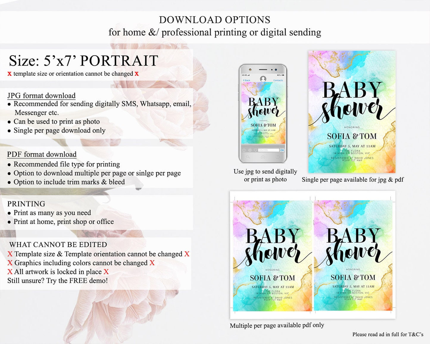 Pastel Baby Shower Invitation Rainbow Baby Shower Invitation Colorful Pastel Watercolor Invitation Gold Glitter Sprinkles Ombre D10392