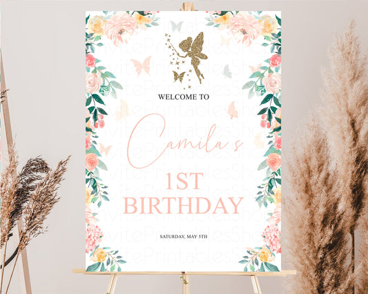 Editable Fairy Welcome Sign Fairy Garden 1st Birthday Welcome Sign Pastel Fl