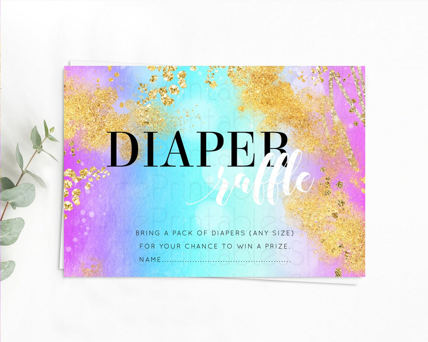 Pastel Diaper Raffle Card Pastel Rainbow Diaper Raffle Insert Colorful Ombre Watercolor Diaper Ticket Confetti Glitter Raffle Game D10564