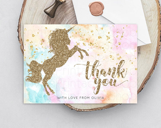 Editable Unicorn Rainbow Thank You Card Pastel Unicorn Thank You Magical Omb