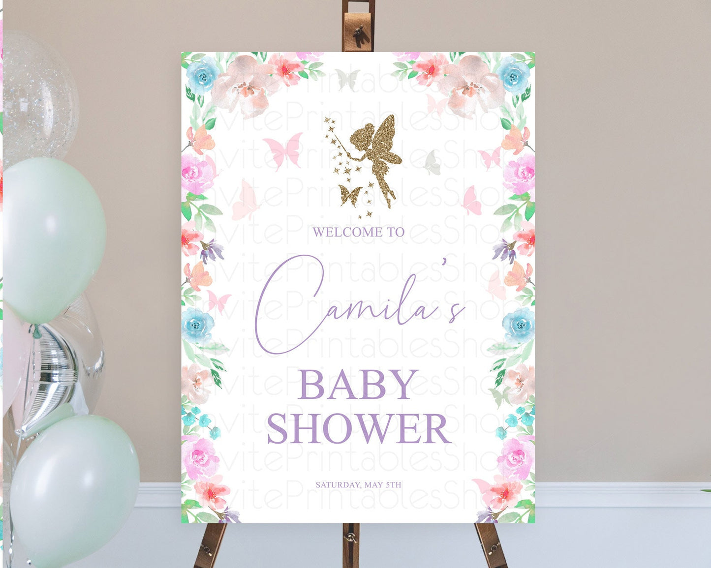 Fairy Baby Shower Welcome Sign Fairy Welcome Board Enchanted Garden Pastel Floral Butterfly Décor Secret Garden Fairy Welcome Sign D10126