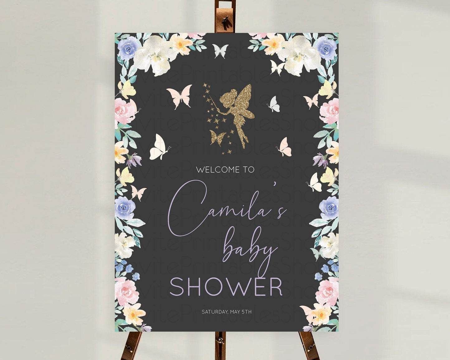 Fairy Baby Shower Welcome Sign Fairy Welcome Board Enchanted Garden Pastel Floral Butterfly Decor Secret Garden Fairy Welcome Sign D10881
