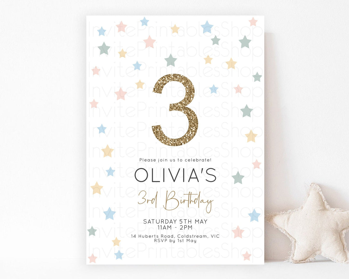 Star Birthday Invitation Pastel Stars Invite Shooting Star Party Rainbow Colorful Confetti Twinkle Little Star 2nd First Birthday D10654