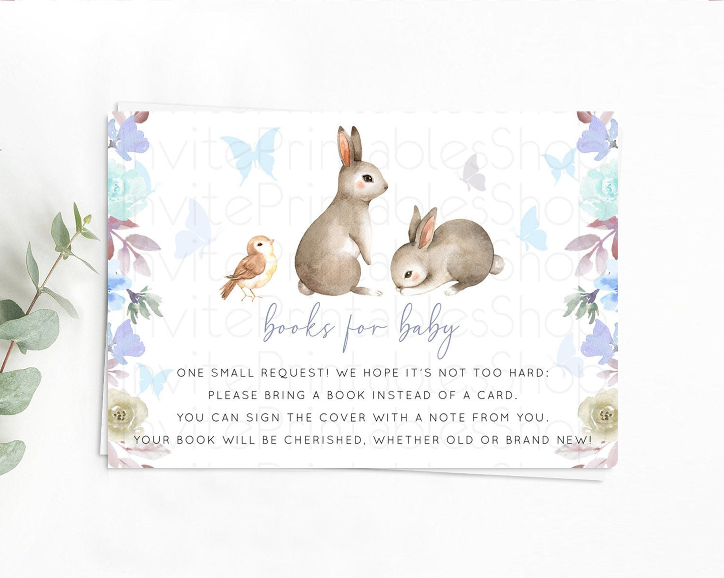 Bunny Books For Baby Card Floral Bunny Book Insert Pastel Flowers Woodland Bunny Book Card Forest Bunny Baby Book Poem Request D10927