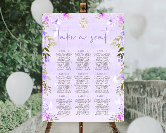 Purple Princess Castle Seating Chart Castle Seating Chart Floral Purple Seating Sign Princess Castle Take A Seat Castle Flower Decor D10339