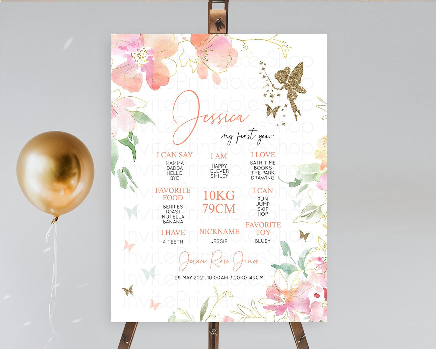 Fairy First Birthday Milestone Poster Fairy Secret Garden Milestone Board Enchanted Garden Pastel Floral Butterfly 1st Birthday Sign D10934