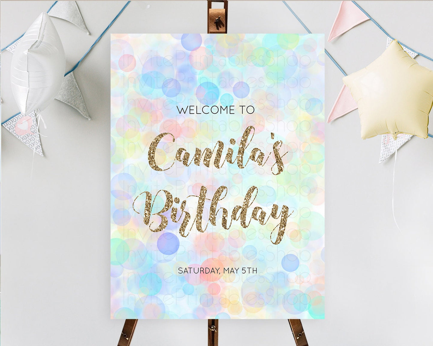 Pastel Welcome Sign Bubble Bath Birthday Party Rainbow Welcome Board Pastel Bubbles Colorful Confetti First Birthday Welcome Sign D10447