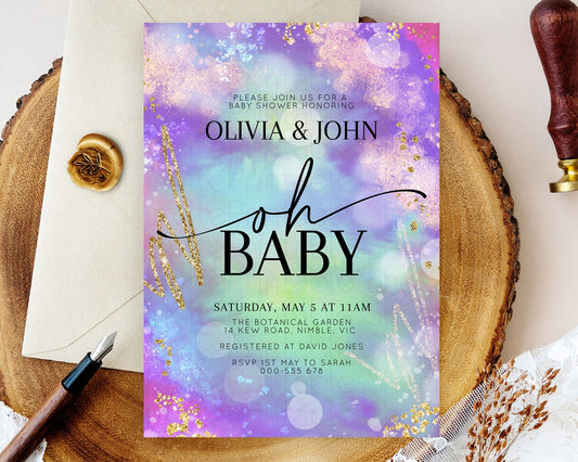 Editable Rainbow Baby Shower Invitation Pastel Rainbow Baby Invitation Paste