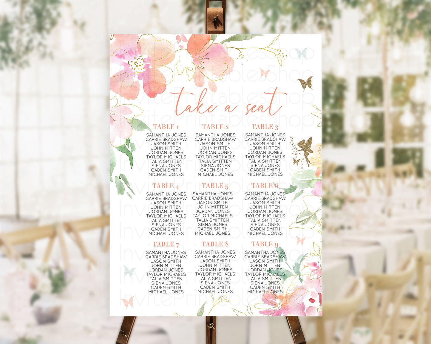 Editable Fairy Seating Chart Pastel Fairy Seating Chart Fairy Tea Party Fair