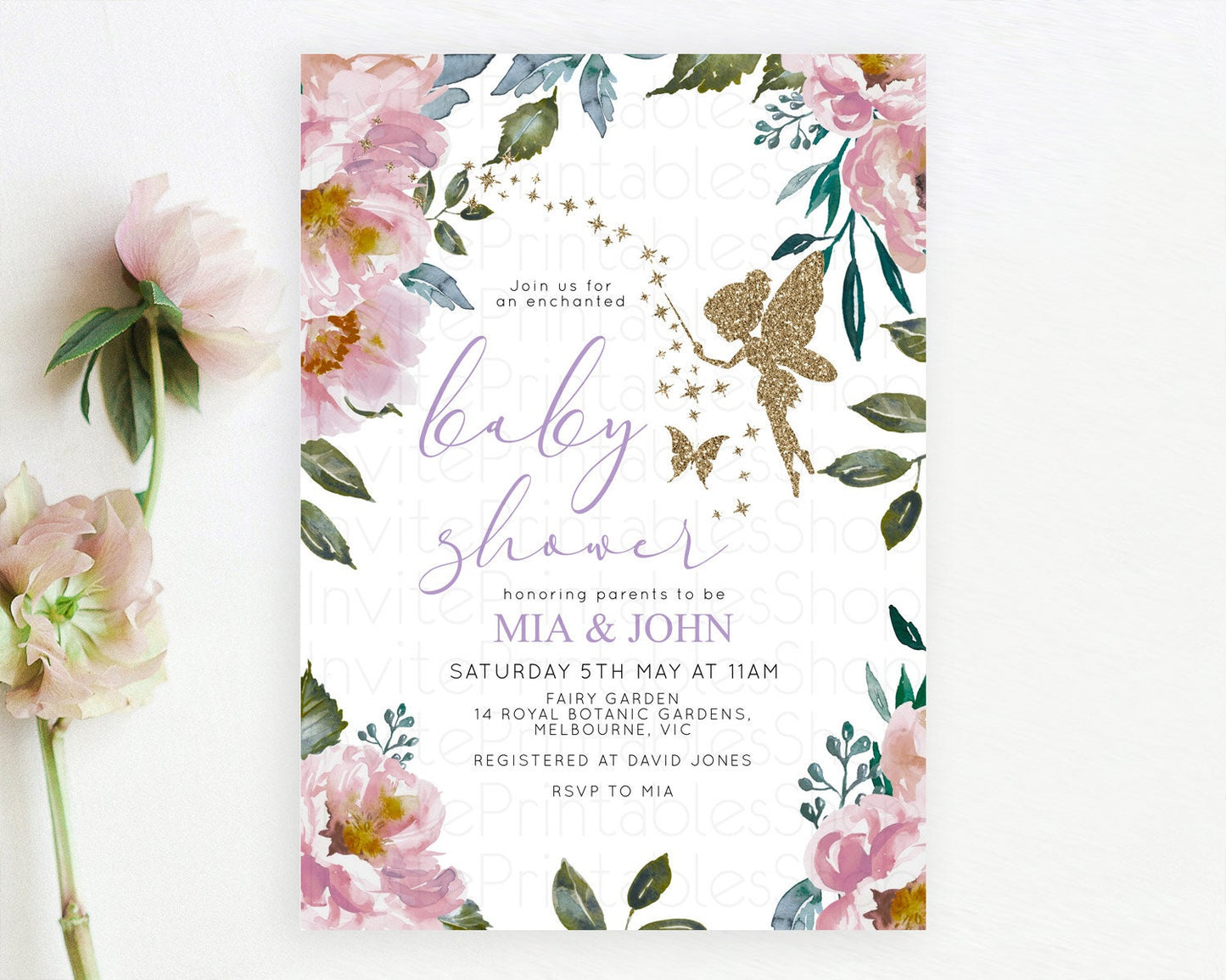 Editable Fairy Baby Shower Invitation Pastel Fairy Invites Fairy Tea Party F