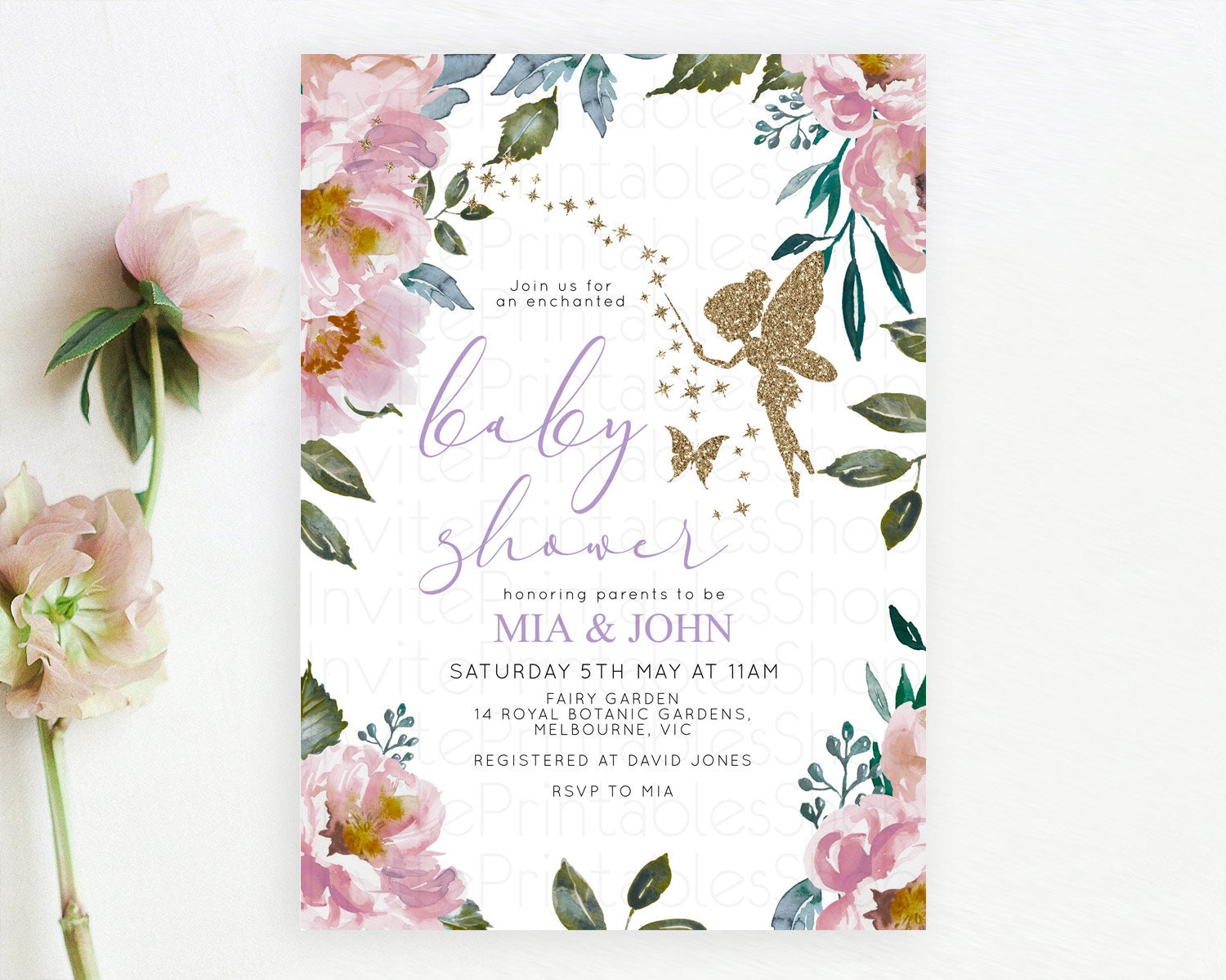 Editable Fairy Baby Shower Invitation Pastel Fairy Invites Fairy Tea Party F