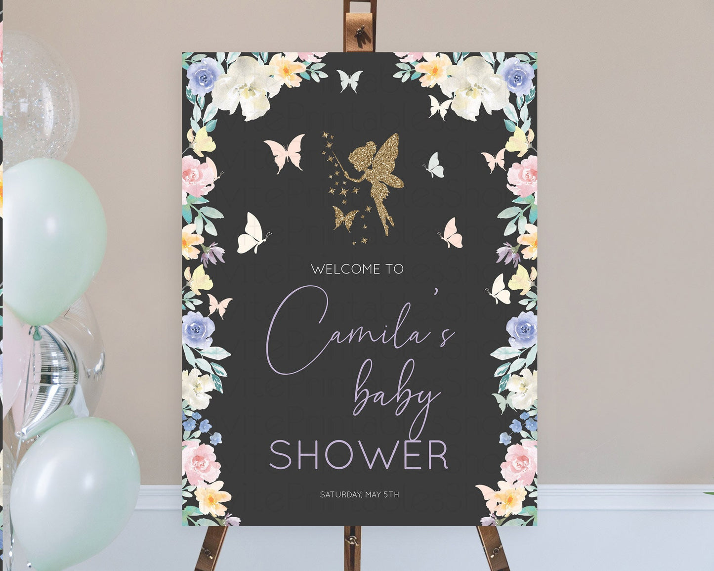 Fairy Baby Shower Welcome Sign Fairy Welcome Board Enchanted Garden Pastel Floral Butterfly Décor Secret Garden Fairy Welcome Sign D10881