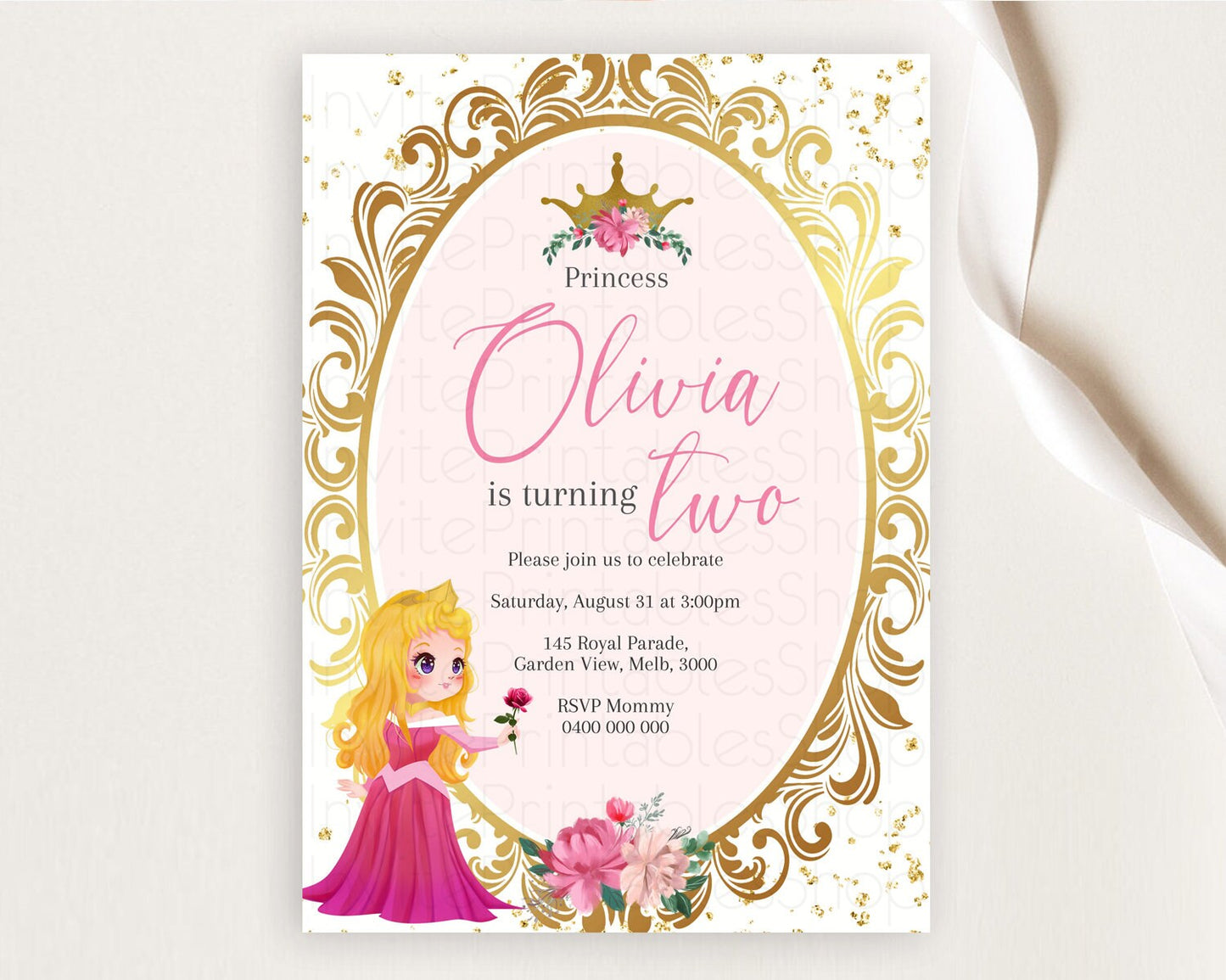 Princess Birthday Invitation Castle Invitation Royal Birthday Fairy Tale Enchanted Mirror Pastel Floral Garden 1st First Birthday D10743