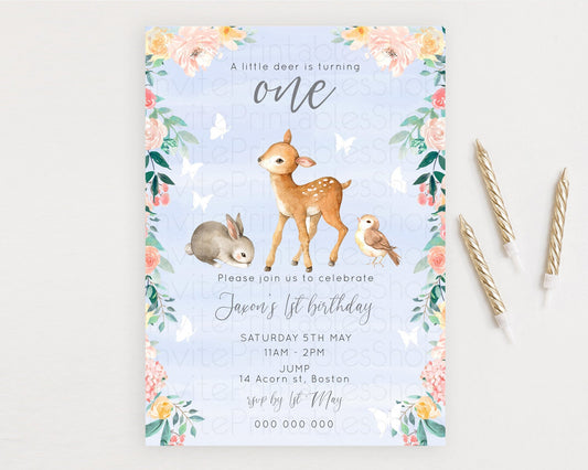 Editable Fawn Birthday Invitation Deer Birthday Invitation Enchanted Forest