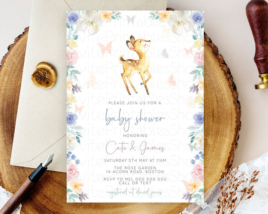 Editable Enchanted Forest Baby Shower Invitation, Baby Fawn Invitation, Whim