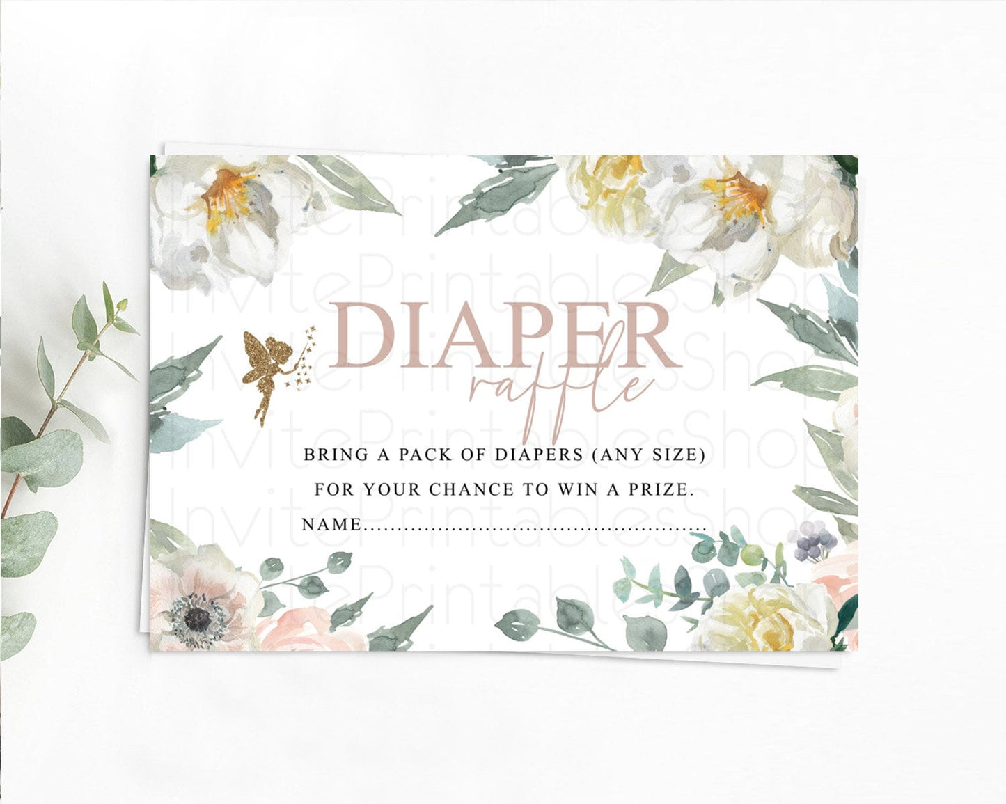 Fairy Diaper Raffle Card Fairy Diaper Insert Enchanted Garden Fairy Diaper Ticket Pastel Floral Butterfly Secret Garden Raffle Game D10800