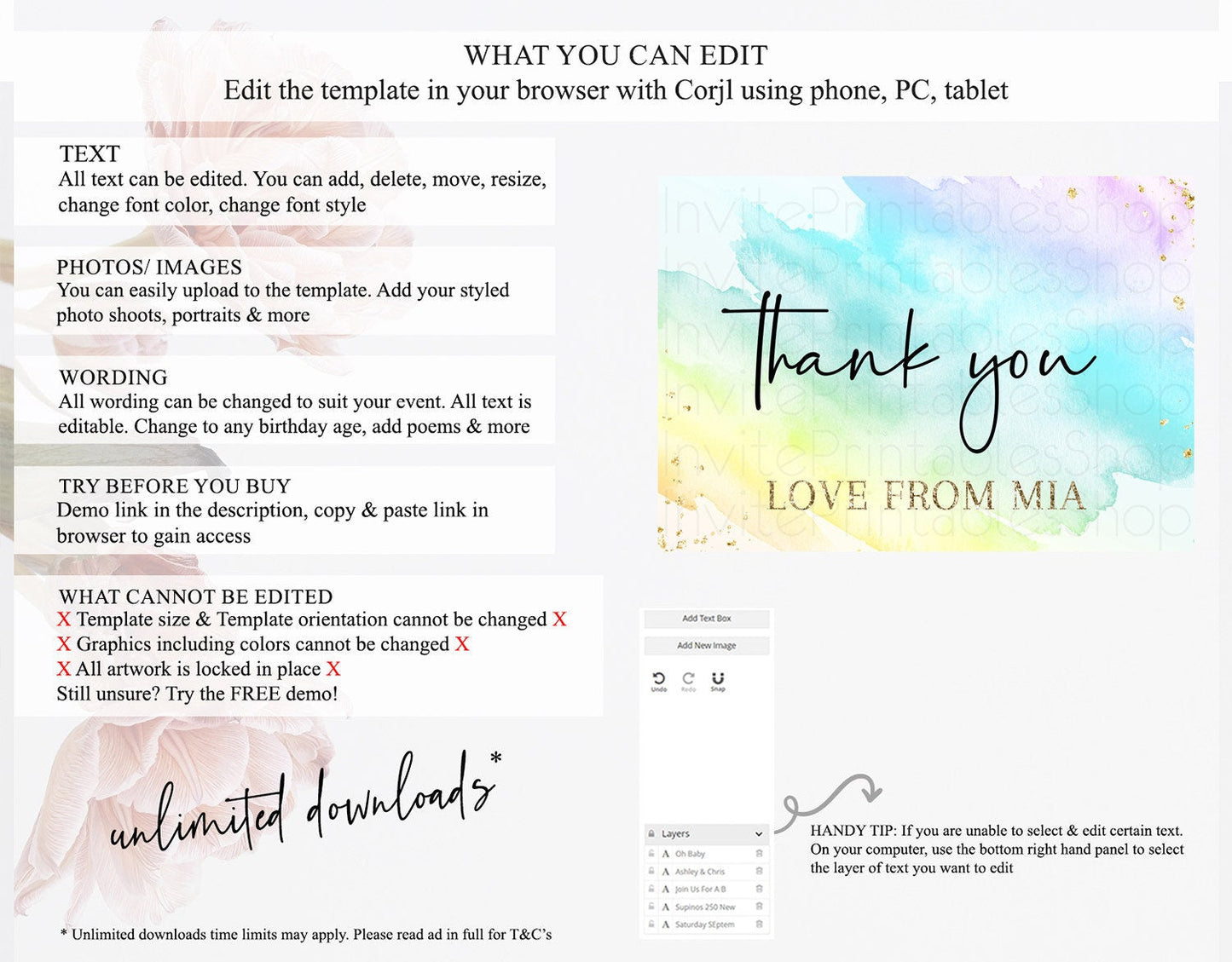 Pastel Thank You Rainbow Thank You Card Colorful Pastel Birthday Thank You Card Confetti Watercolor Pastel Teacher Thank You Cards D10171