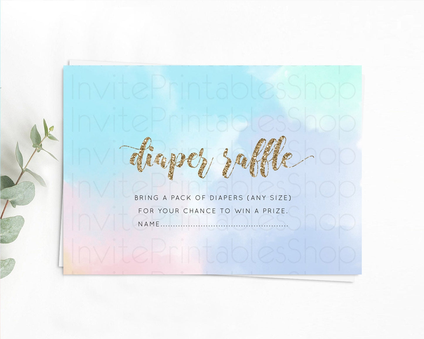 Pastel Diaper Raffle Card Pastel Rainbow Diaper Raffle Insert Colorful Ombre Watercolor Diaper Ticket Confetti Glitter Raffle Game D10378