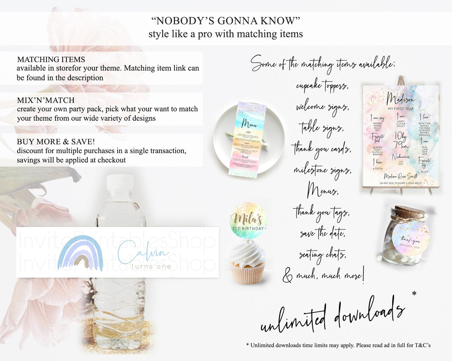 Pastel Rainbow Water Label Template Boho Colorful Rainbow Party Decor Rainbow Baby Theme 1st Birthday Baptism Baby Shower Wedding D10352