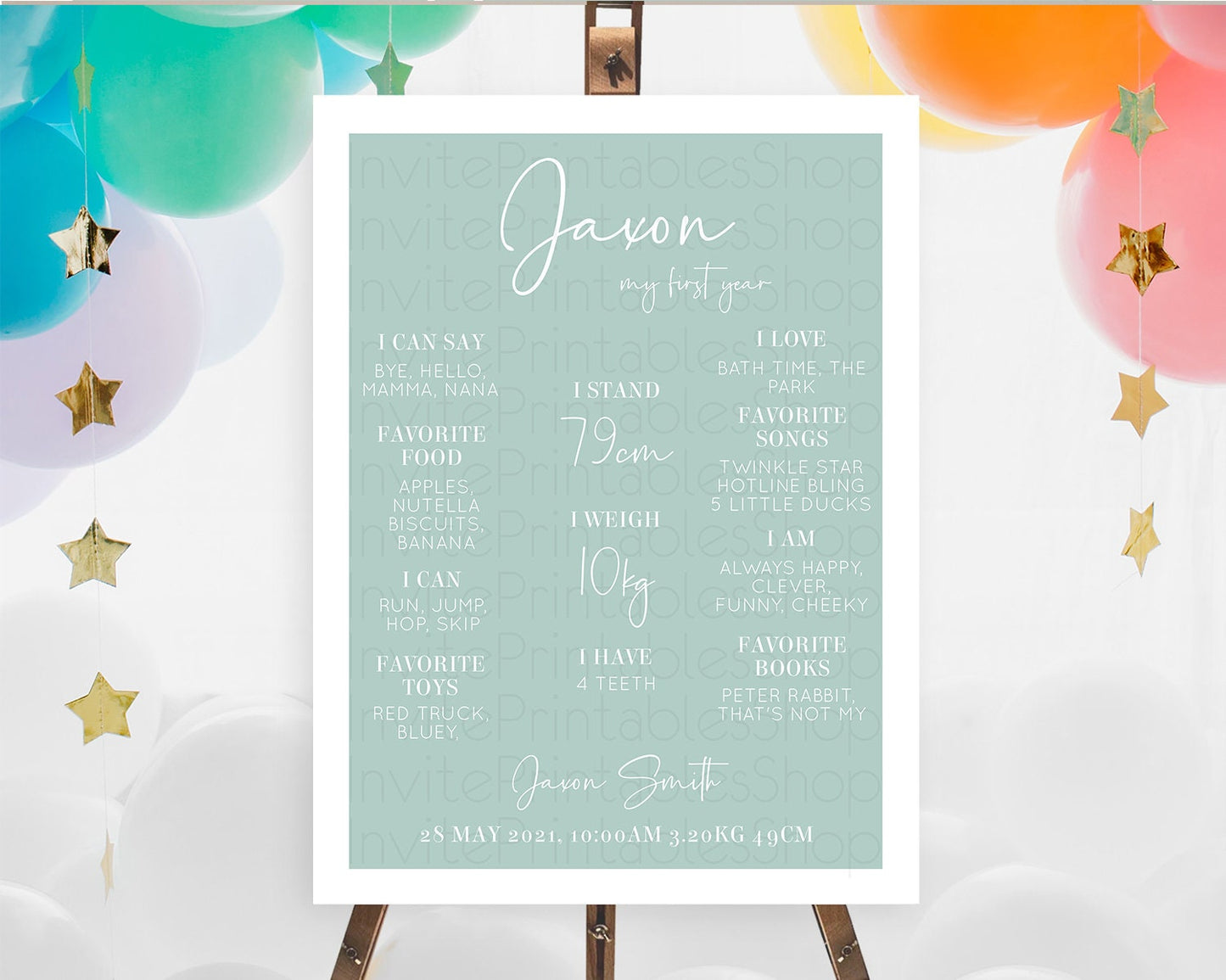 Green First Birthday Milestone Poster Plain Green Milestone Board Minimalist Pastel Green Milestone Modern 1st Birthday Welcome Sign D10736