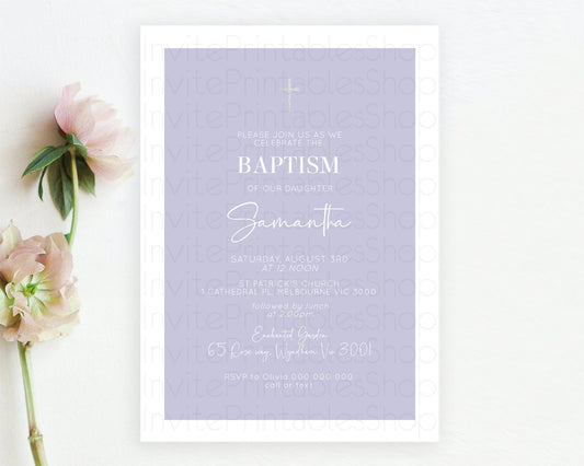 Purple Baptism Invitation Plain Purple Baptism 1st Birthday Invitation Minimalist Pastel Purple Christening Invite Holy Communion D10942