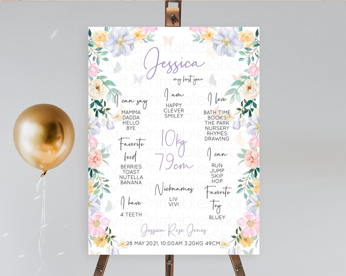 Secret Garden Milestone Board Wildflower First Birthday Milestone Poster Pastel Flowers Milestone Boho Wildflower 1st Birthday Sign D10472