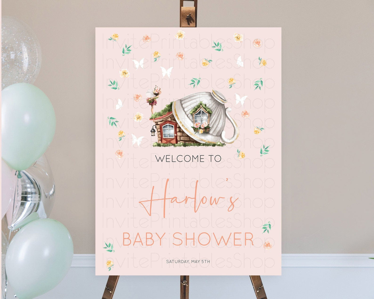 Fairy Baby Shower Welcome Sign Fairy Welcome Board Enchanted Garden Pastel Floral Butterfly Decor Secret Garden Fairy Welcome Sign D10384